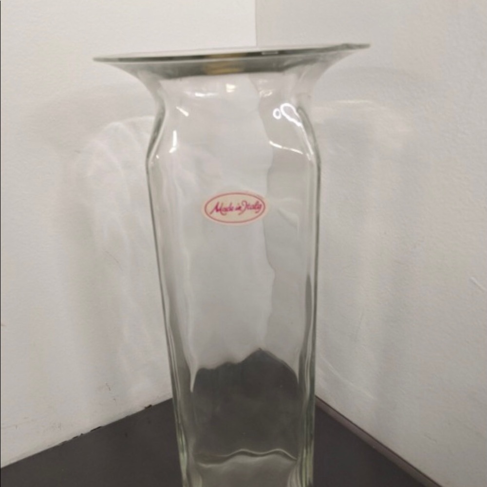 Large 14" Tall Clear Glass Vase made in Italy